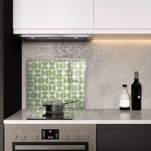 Panneau mural en verre trempé aux formes bohèmes, vitre de protection pour le four, couvercle de cuisinière, dosseret de cuisine en verre, décoration de cuisine verte