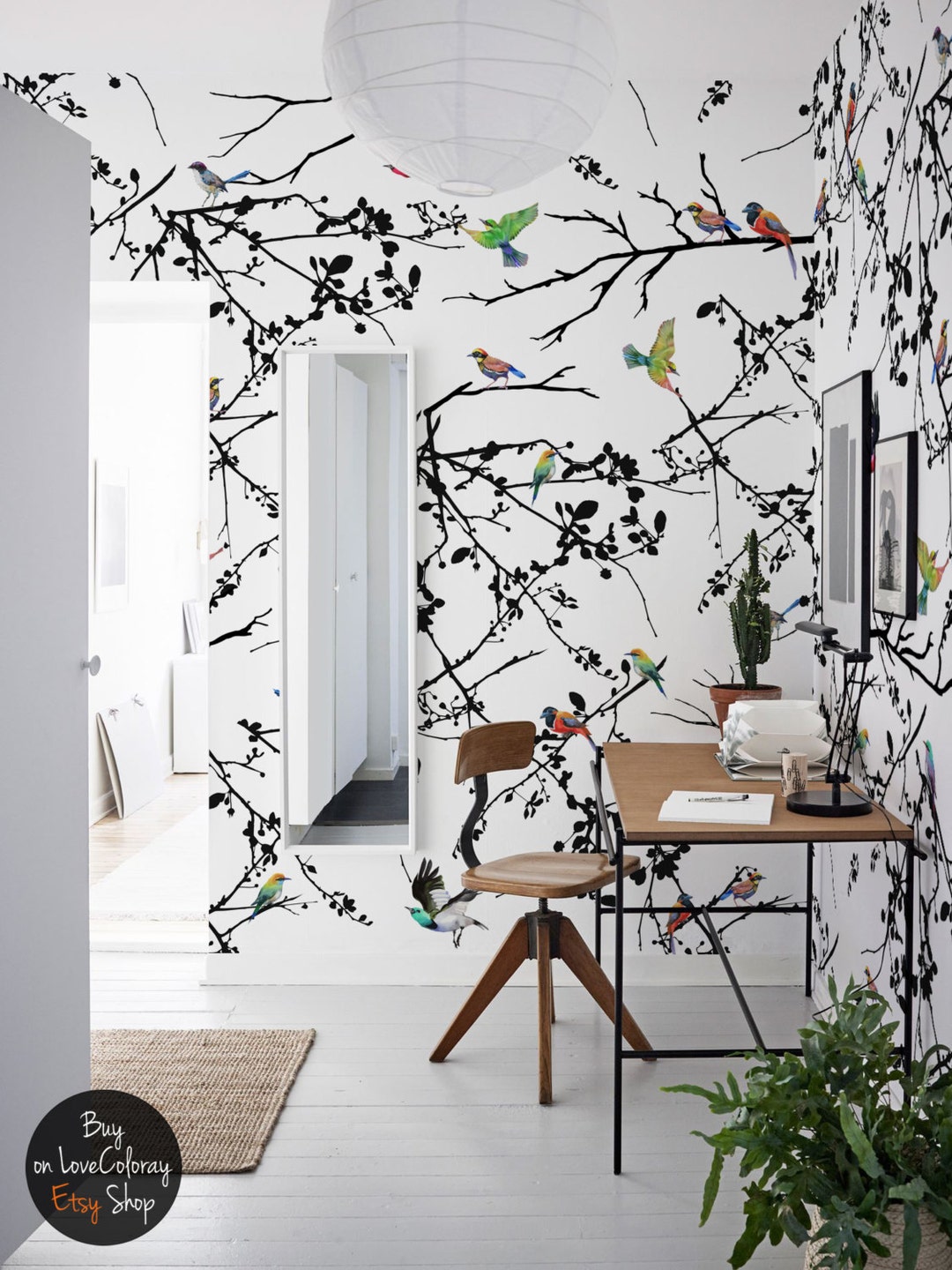 Bird and Branch Peel and Stick Wallpaper Mural in Light Blue  MUSE Wall  Studio
