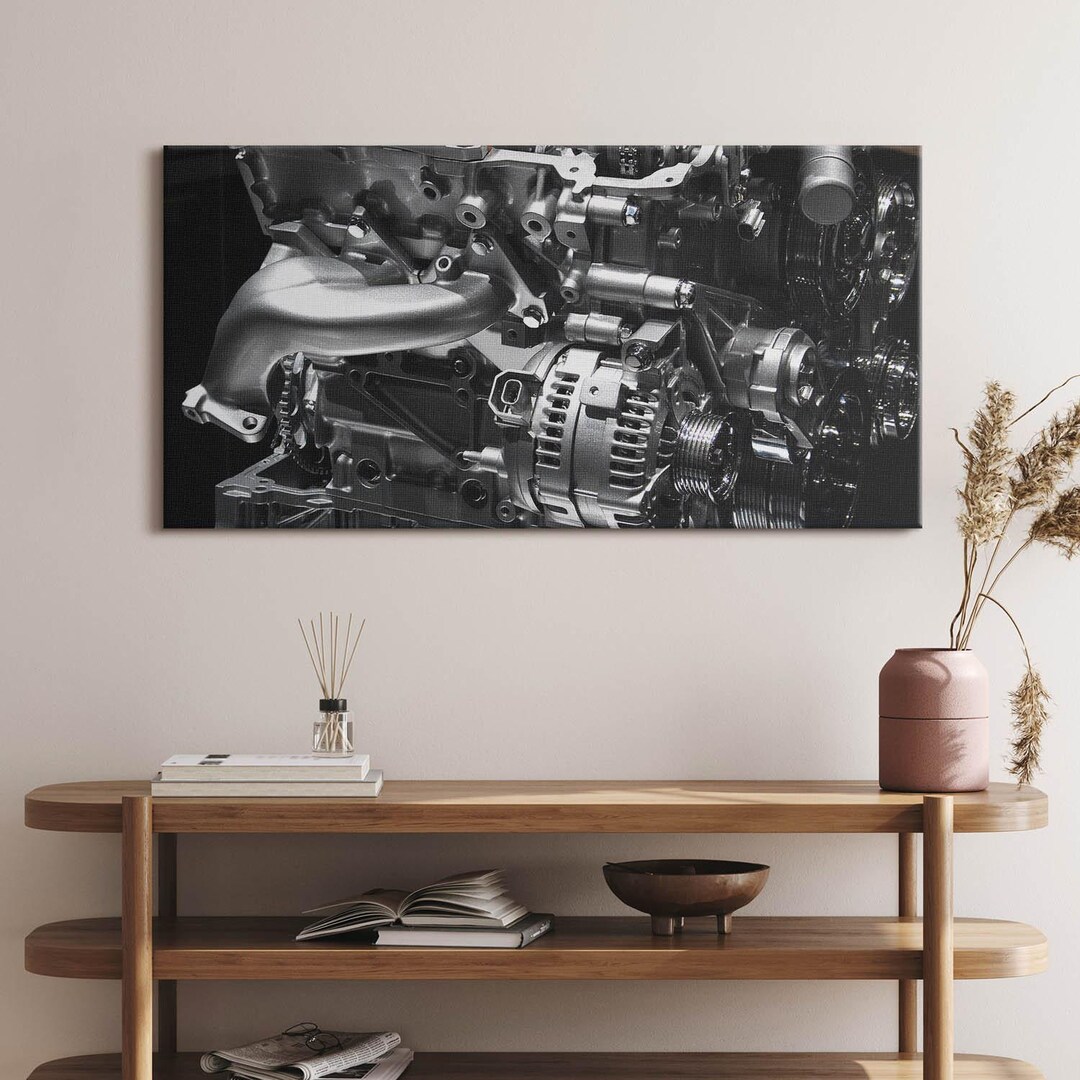 Part of a Car Engine Canvas, Wall Art Picture, Gray Wall Decoration ...