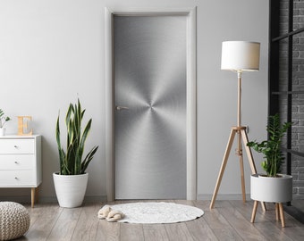 Brushed Steel Door Sticker, Self-Adhesive Cover, Abstraction Door Mural, Gray Door Decals, Office Door Stickers