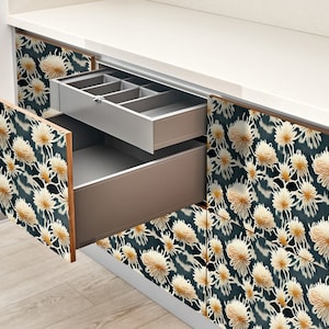 Floral pattern Furniture Veneer, Texture Adhesive Foils, Plants Furniture Covering, Multicolor Furniture Decals, Waterproof Sticker