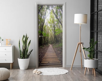 Waldweg Türaufkleber, Selbstklebende Abdeckung, Natur Tür Wandbild, Braune Türaufkleber, Bürotür Aufkleber