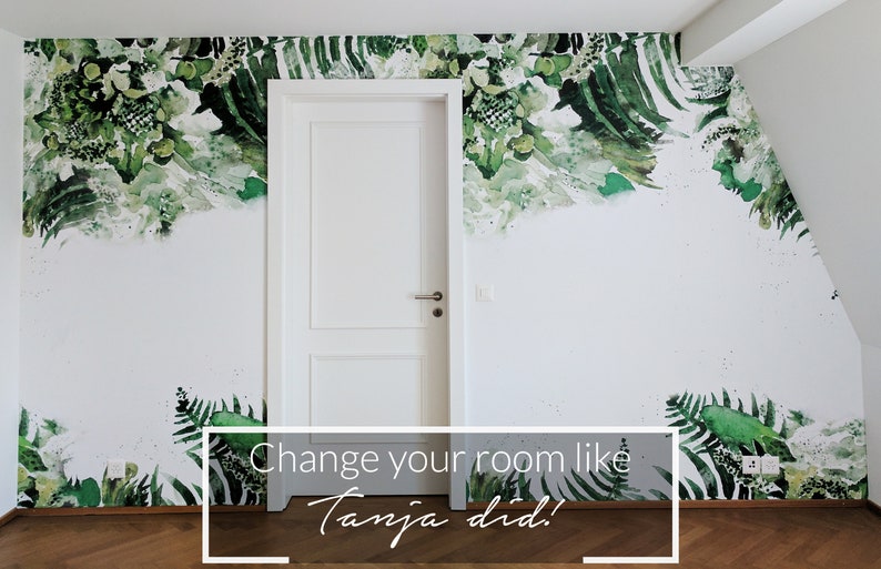 Tropical Green Leaf Removable Wallpaper Leaves Jungle Etsy UK