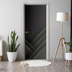 Modern Technical Design Door Sticker, Self-Adhesive Cover, Abstraction Door Mural, Black Door Decals, Office Door Stickers