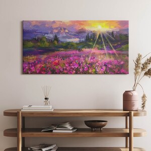 Meadow in sunset Canvas, Picture Wall Hanging, Purple Wall Decor, Abstraction Canvas Print 100x50cm I 39"x20"