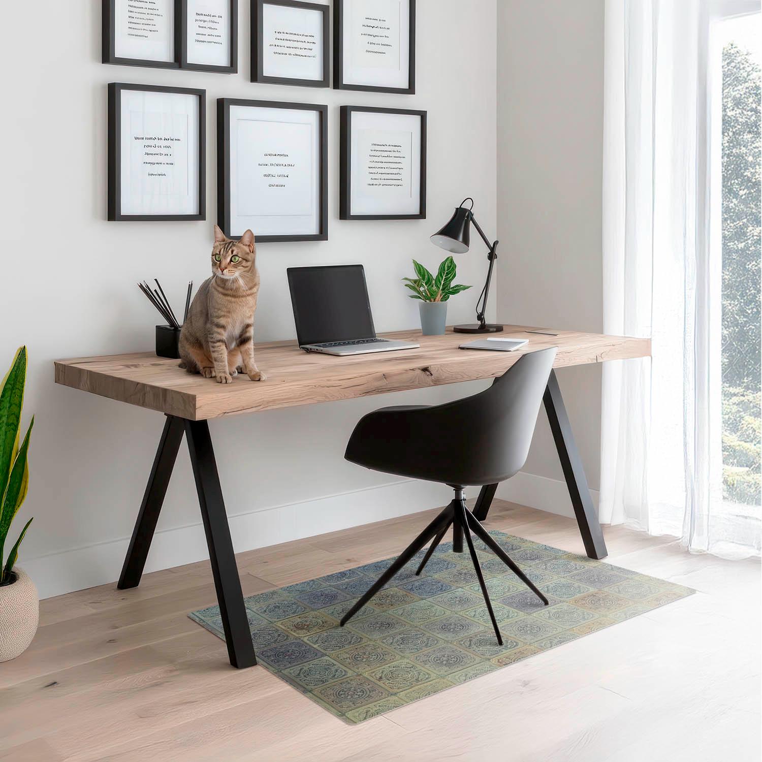 Tile Chair Retro Vintage Tiles Chair Mat, Green Office Chair Floor Protector ...