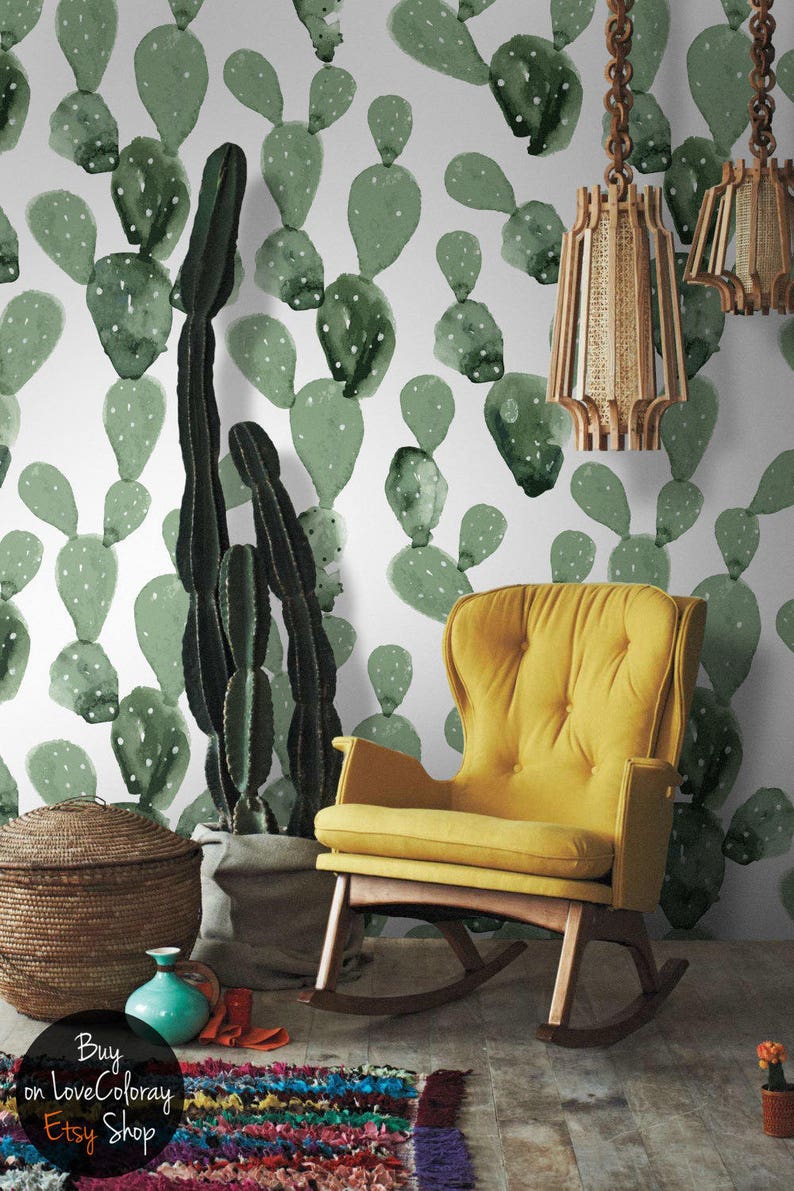 Opuntia Cactus Cacti Removable Wallpaper Cactus wallpaper | Etsy