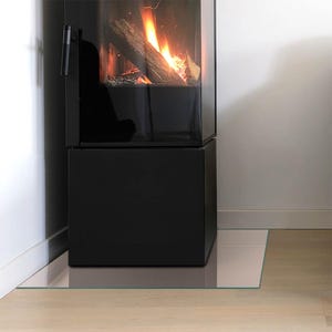 Estensione per focolare rettangolare color marrone chiaro, decorazione per camino arancione, piastra per focolare in vetro, piastra per pavimento per camino minimalista
