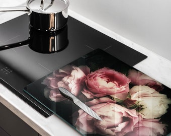 Peony Flowers Tempered Glass Backsplash, Glass Wall Protection, Oven Splashback, Kitchen Backsplash, Pink Kitchen Decor