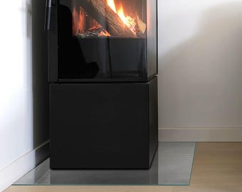 Concrete Texture With Effect Rectangular Fireplace Floor Plate, Gray Fireplace Decoration, Glass Fireplace Hearth, Sleek Stove Hearth Plate