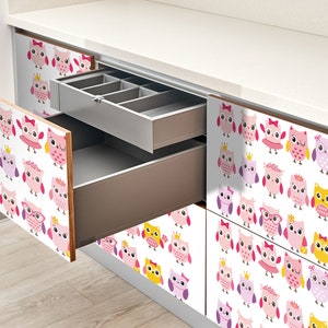 Sweet owls Furniture Veneer, Texture Adhesive Foils, Kids Furniture Covering, Multicolor Furniture Decals, Waterproof Sticker