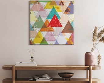 Triangles geometric pattern Canvas, Picture Wall Hanging, Multicolor Wall Art, Abstraction Canvas Painting