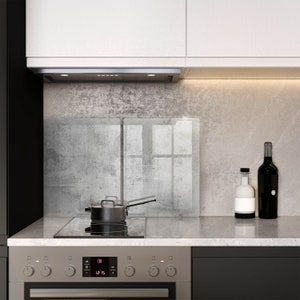 Crédence en verre trempé texturé béton, Protection de la vitre de la cuisinière, Crédence de four, Crédence de cuisine, Décoration culinaire grise