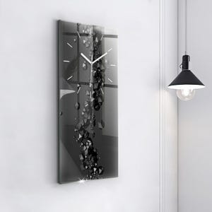 黒の抽象画風パーソナライズドクロック、黒の壁掛け時計、抽象画風強化ガラス時計、プリント時計