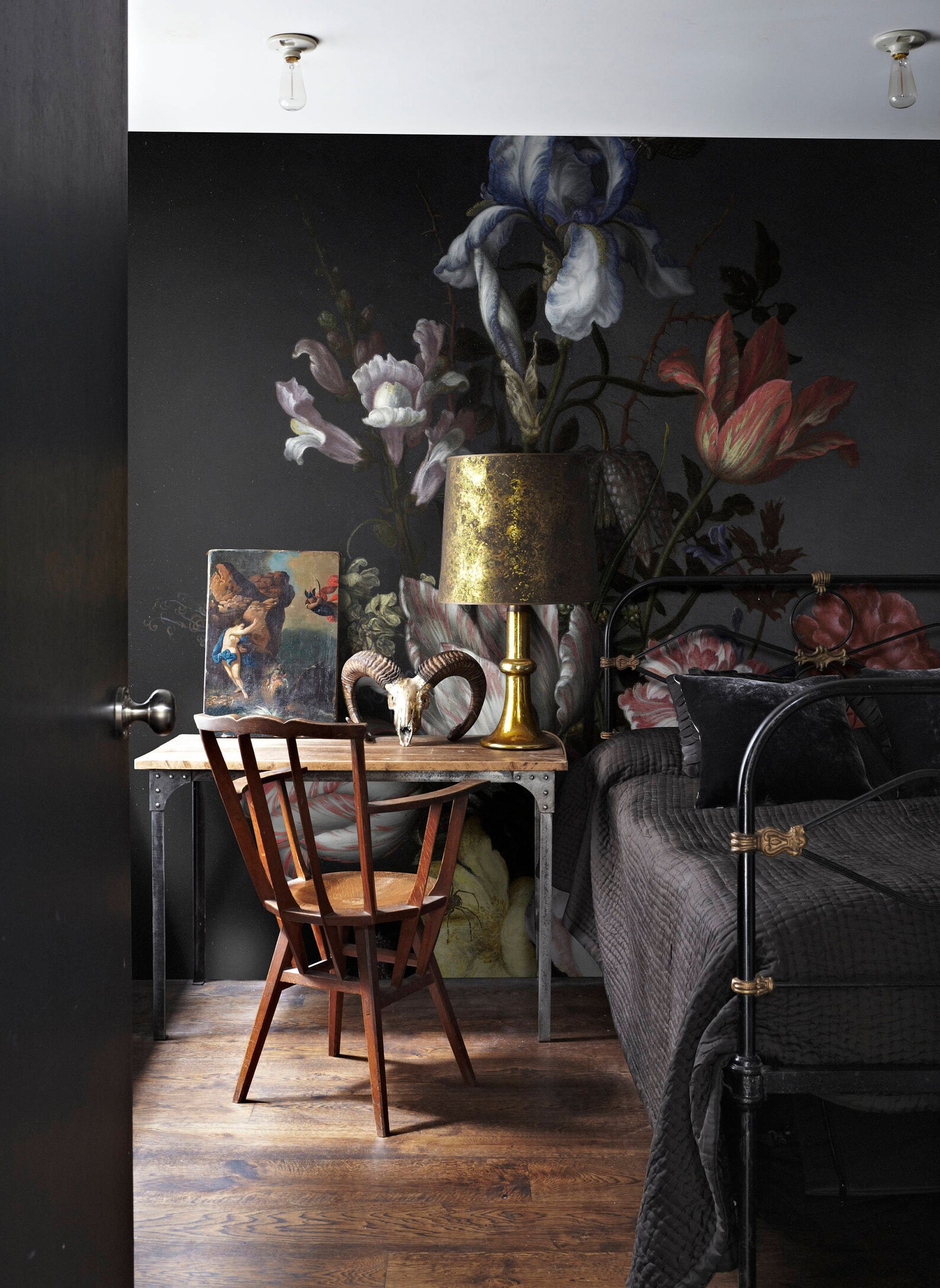 Dutch Dark Vintage Floral Removable Wallpaper Wall Mural Etsy UK