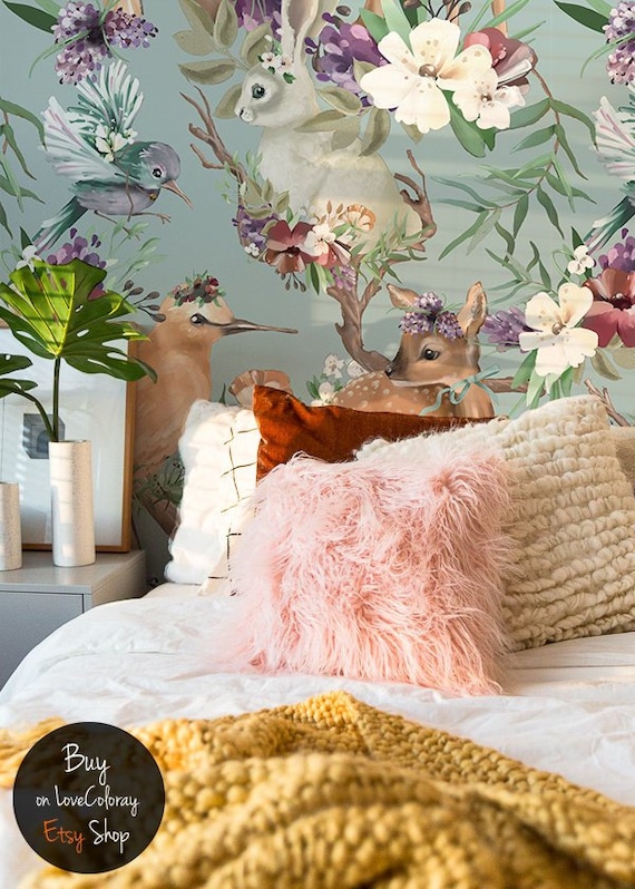 Enchanted Forest Removable Wallpaper Vintage Forest Animals Large Wall Mural Peel And Stick Painted Deer Wall Murals Paintings 63