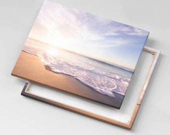 Sunrise over the beach and sea Canvas, Picture Wall Hanging, Beige Wall Art, Landscape Canvas Painting