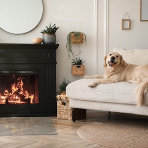 Caminetto rettangolare in vetro trasparente, moderno caminetto in vetro temperato, stile minimalista
