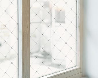 Geometric Grid Stained Glass Film, White Window Decal, Geometry Home Decor, Backgrounds And Patterns Bird Window Alert