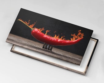 Hot chili pepper Canvas, Picture Wall Hanging, Black Wall Decor, Food Canvas Print