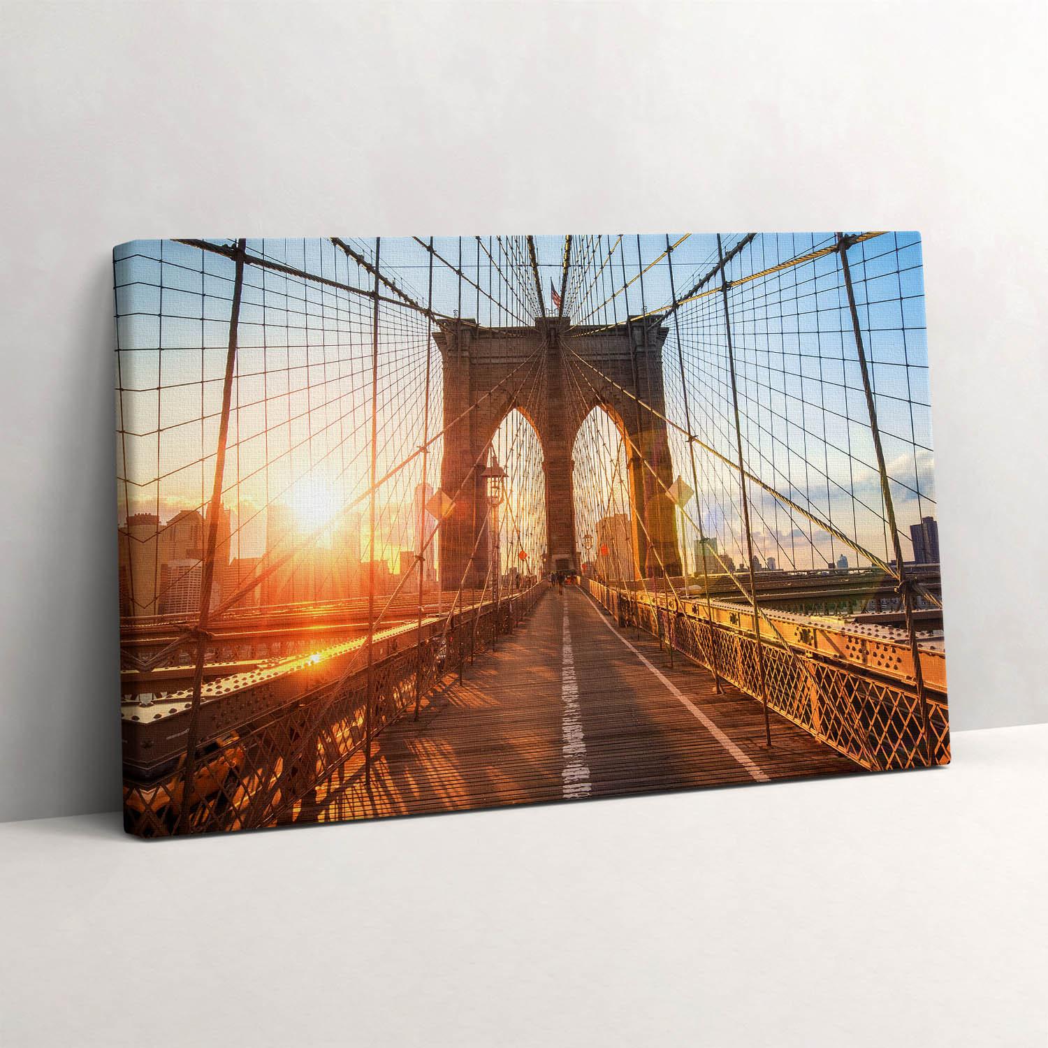 Toile Brooklyn Bridge Park New York 80x60 Cm - Impression Art Sur Cadre Bois 18mm - Made In Germany