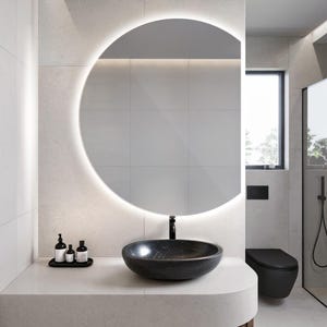 Half Circle Illuminated Mirror, Backlit LED Mirror, Luxury Mirror with Light, Vanity Mirror with LED backlight, Frameless Mirror