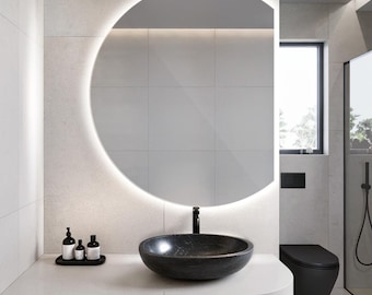 Miroir demi-cercle illuminé, miroir rétroéclairé à LED, miroir de luxe avec lumière, miroir de courtoisie avec rétroéclairage LED, miroir sans cadre