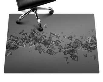 Tapete triangular para silla de oficina, tapete en escala de grises, protector de suelo para silla de oficina, protector de suelo para silla con diseño abstracto, tapete para silla de escritorio