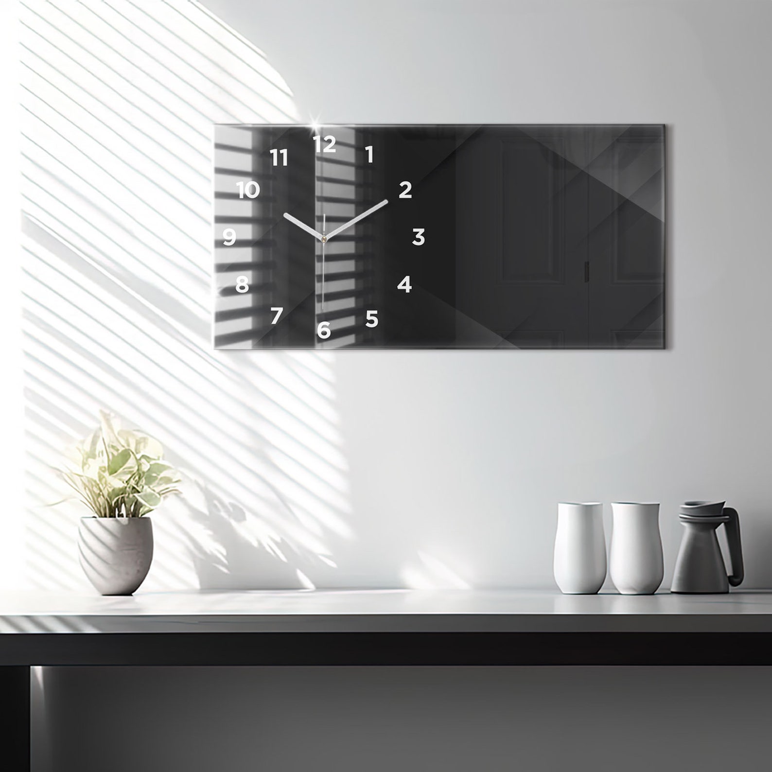Dark Wall Pattern Horizontal Clock, Black Personalized Clock ...