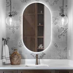 Classic Oval LED Mirror, Small Makeup Mirror, Bedroom Mirror with Light, Stylish Mirror with LED backlight, Frameless Mirror