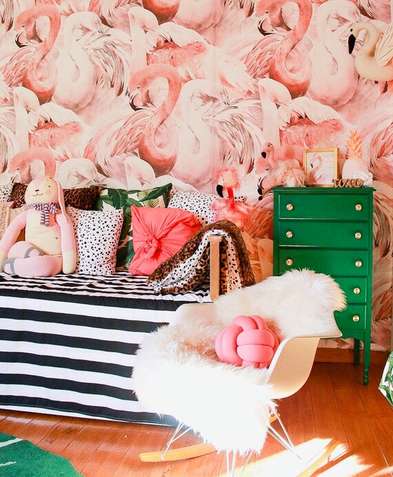 Tropical pink wall mural Flamingo wallpaper custom Printed Removable Self Adhesive paper by coloray Tropical pink wall mural Flamingo wallpaper custom Printed Removable Self Adhesive paper by coloray