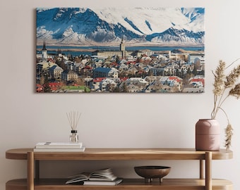 View of Reykjavik Iceland Canvas, Wall Art Picture, Blue Wall Decoration, Travel Canvas Art