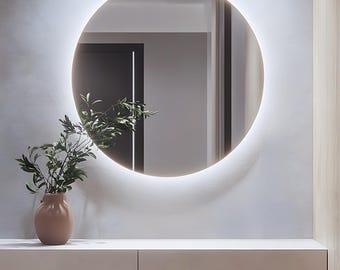 Miroir LED élégant, miroir de courtoisie de luxe, miroir rond avec rétroéclairage LED, miroir élégant avec lumières LED, miroir sans cadre