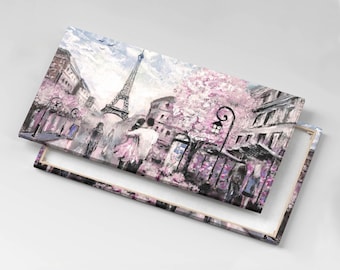 Lienzo de París y la Torre Eiffel, cuadro de arte mural, decoración de pared rosa, lienzo de viaje