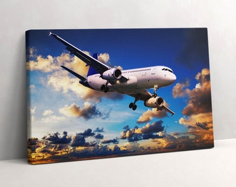 Airplane in the clouds Canvas, Picture Wall Hanging, Navy Wall Decor, Vehicle Canvas Print