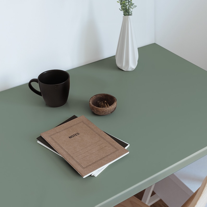 Grüne Farbe Möbelfurnier, Strukturklebefolien, Volltonfarbe Möbelbespannung, grüne Möbel Abziehbilder, wasserdichte Aufkleber Bild 3