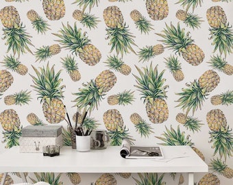 Pineapple Wallpaper In Roll, Yellow Reusable Wall Mural, Floral Pattern, Home Makeover #166R