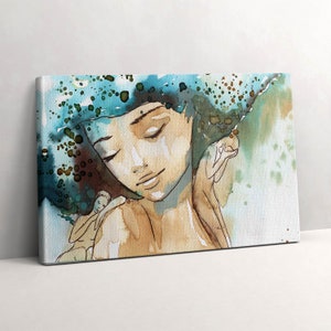 Abstract woman Canvas, Wall Art Picture, Beige Wall Decoration, Abstraction Canvas Art