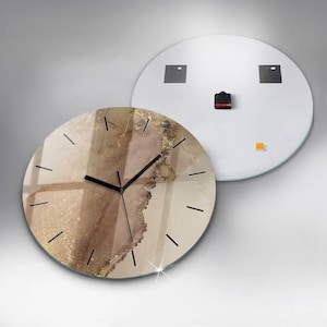 Modern Beige Tempered Glass Clock, Brown Round Wall Clock, Abstract ...