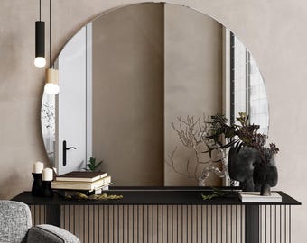 Sleek Frameless Mirror, Luxury Mirror, Cut Circle Bedroom Mirror, Luxury Mirror, Elegant Mirror, Decorative Bathroom Mirror
