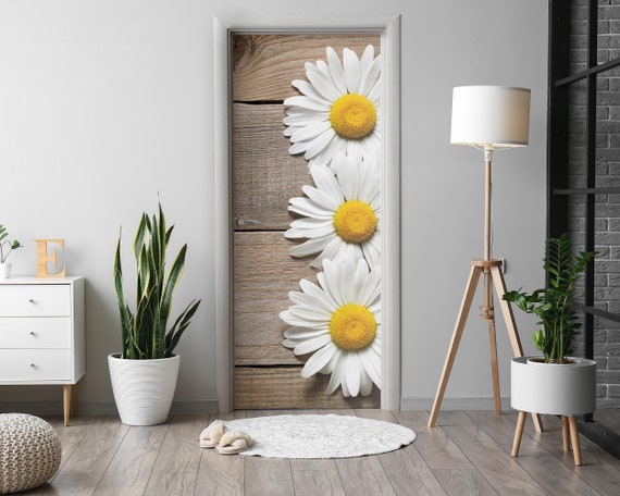 Adesivo Per Porta 3D Maniero Con Fiori Rossi, Pellicola In Vinile Sbuccia E Incolla, 77x200 Cm, Copertura Per Porta Camera Da Letto, Ufficio, Armadio - 3