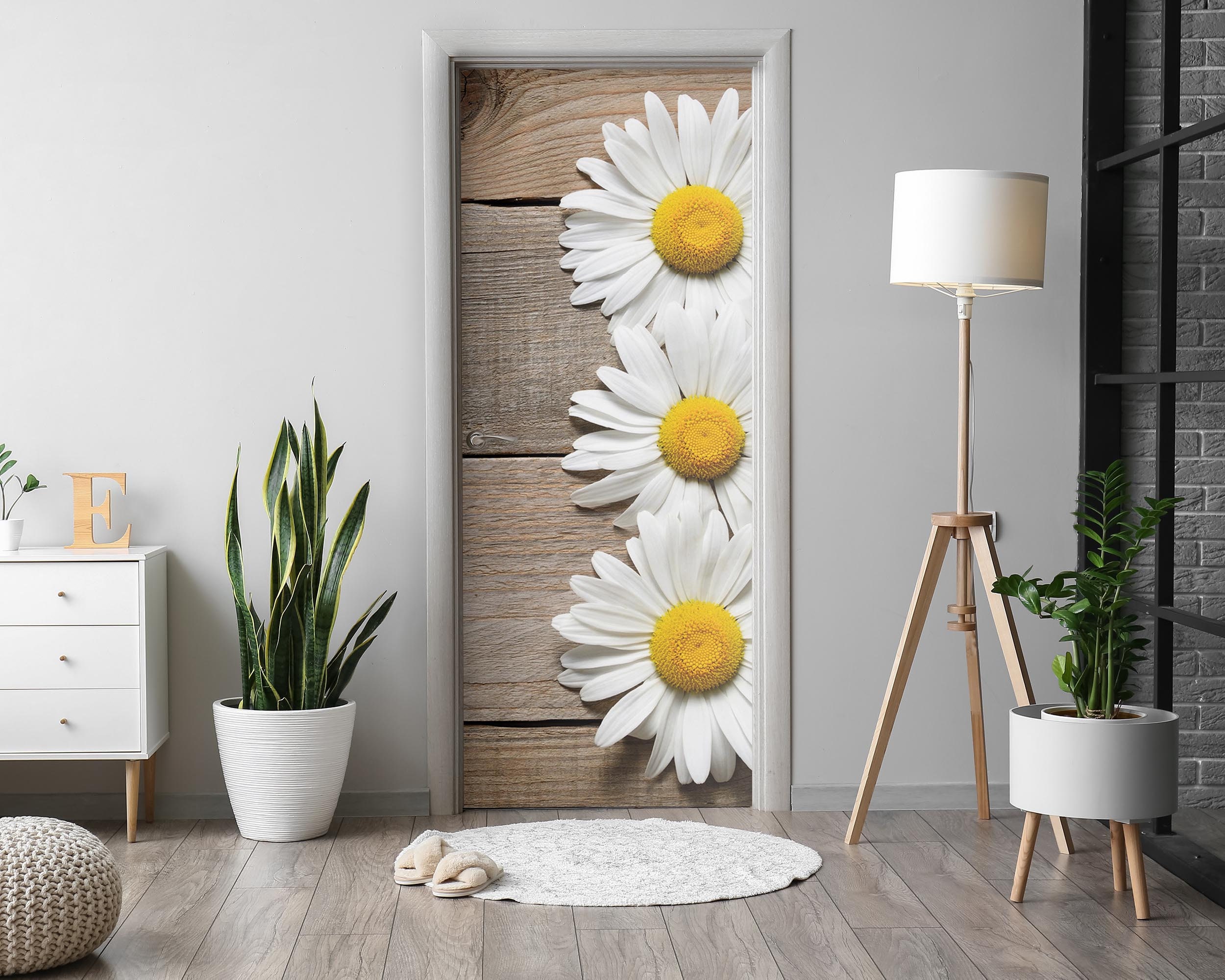 Adesivo Murale 3D Fiore D'Argento - 95x215 Cm - Rimovibile E Impermeabile - Carta Da Parati Per Porte E Pareti - Decorazione Casa Autoadesiva