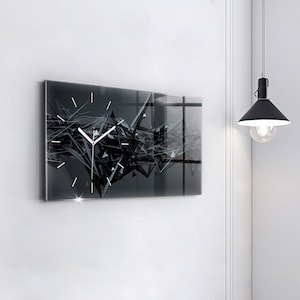 Black abstraction Modern Wall Clock, Black Tempered Glass Clock, Abstraction Personalized Clock, Wall Clock