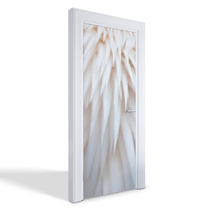 White Feathers Door Sticker, Self-Adhesive Cover, Sensual Door Mural, Beige Door Decals, Office Door Stickers