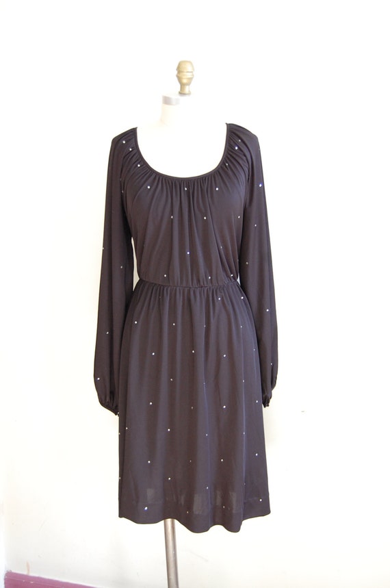 Vintage 70's Donald Brooks Black Peasant Dress Siz