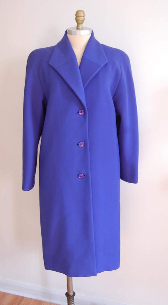 Vintage Halston Blue Raglan Sleeve Wool Coat