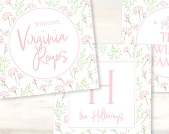 Floral enclosure card, Girls calling card, Family gift enclosure, Personalized birthday gift tag, Pink floral for gift giving, botanical tag