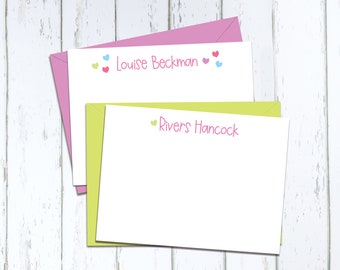 Kids' personalized stationery for girls note card set for kids, girls' personalized stationary, children's heart notecard stationary [FB105]