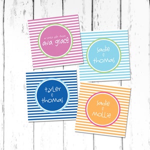 personalized sibling enclosure cards for brother and sister gift tags, personalized kids calling cards, gift tag for kids • striped gift tag