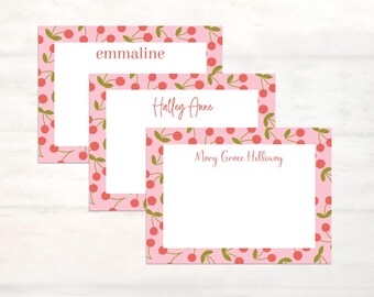 Personalized stationery for girls cherry note cards, Stationary notes with envelopes, Cherries notecards gift for girls, Stationery birthday